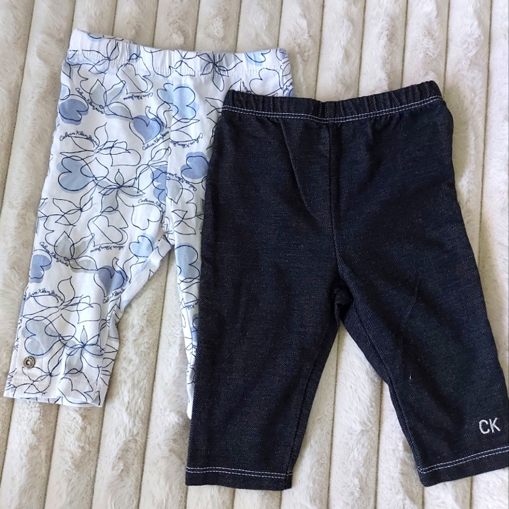 Calvin Klein Kids Floral and Denim Leggings 2P Set Bundle